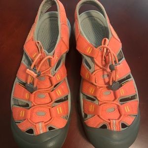 Orange Keen hiking sandals